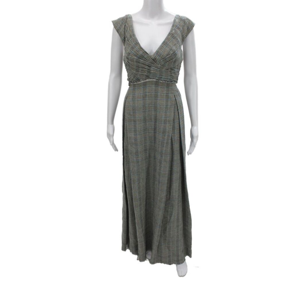 Marc Jacobs Womens Maxi V-Neck Sleeveless Gray Zip Cotton Blend Dress Size 6